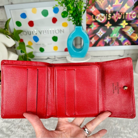 💯Louis Vuitton Red Epi Leather Trifold Wallet custom painted X Kusama dots 🔴⚪️ - Picture 6 of 15